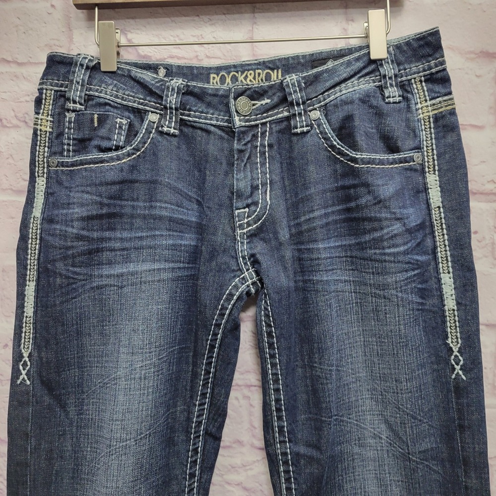Rock & Roll Cowgirl Riding Jeans 32x30 Blue Bootcut Rodeo Cowboy Streetwear Boho - Picture 4 of 10